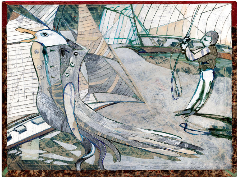 Coastal scene figures & sails gicl&eacute;e art print - MEANWHILE THEY ARE WRITING THEIR LIBRETTI