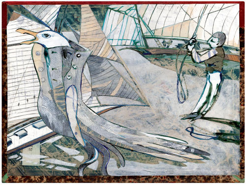 Coastal scene figures & sails giclée art print - MEANWHILE THEY ARE WRITING THEIR LIBRETTI