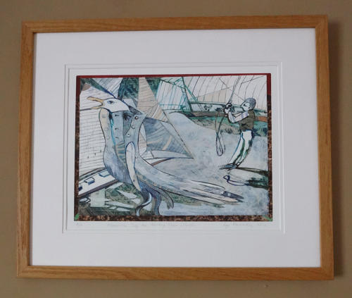 Coastal scene figures & sails giclée art print - MEANWHILE THEY ARE WRITING THEIR LIBRETTI