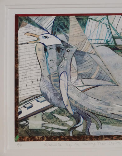 Coastal scene figures & sails giclée art print - MEANWHILE THEY ARE WRITING THEIR LIBRETTI