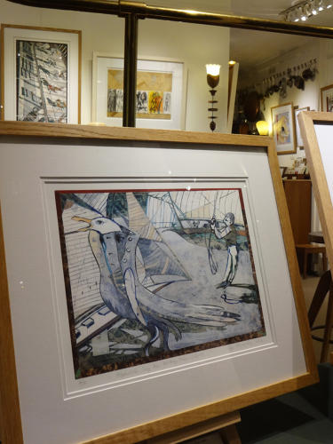 Coastal scene figures & sails giclée art print - MEANWHILE THEY ARE WRITING THEIR LIBRETTI
