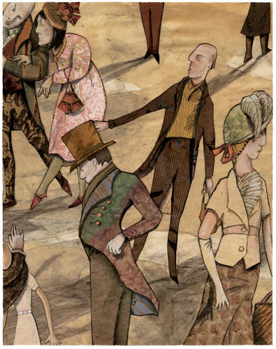 Figures inside a Parisian street scene giclée art print by Lys Flowerday Devon - INCIDENT