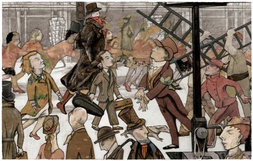 Crowded Paris railway station giclée art print by Lys Flowerday - LA FOULE GARE DU NORD