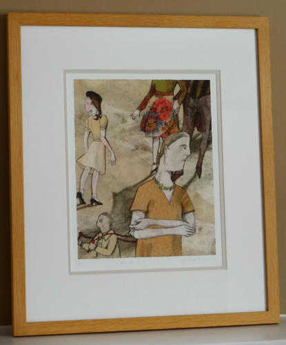 Characters inside a Paris street giclée art print by artist Lys Flowerday - SCENE DE RUE