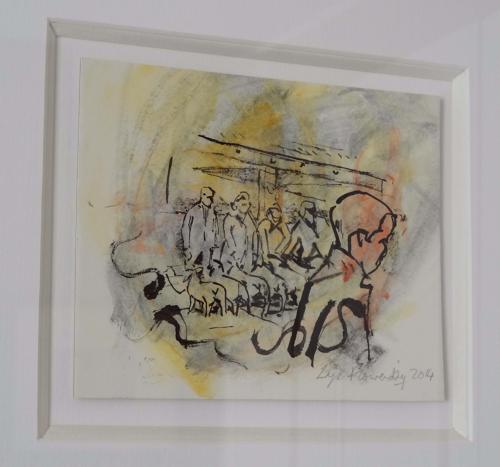Coloured drawing Dartmouth Fatstock market picture by Lys Flowerday Devon - THE YOUNG ONE