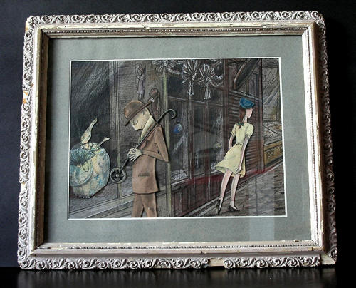 Drawing artwork inside the Passage Jouffroy in Paris by Lys Flowerday - DANS LE PASSAGE
