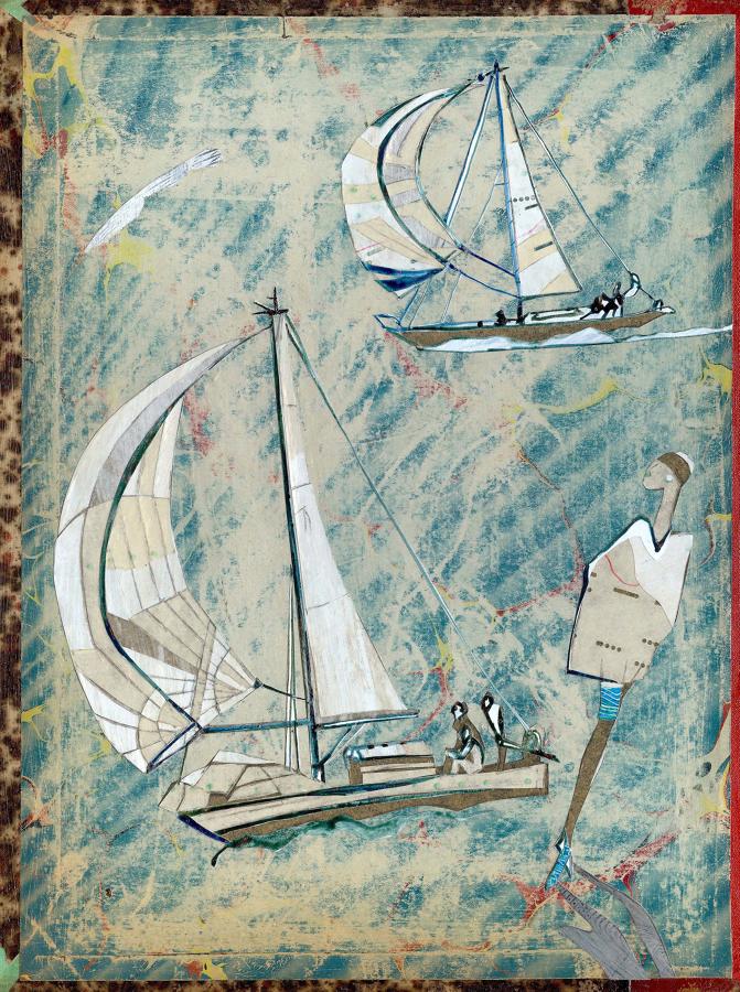 Gallery art original painting collage sail parade by Lys Flowerday Devon - TWO BY TWO
