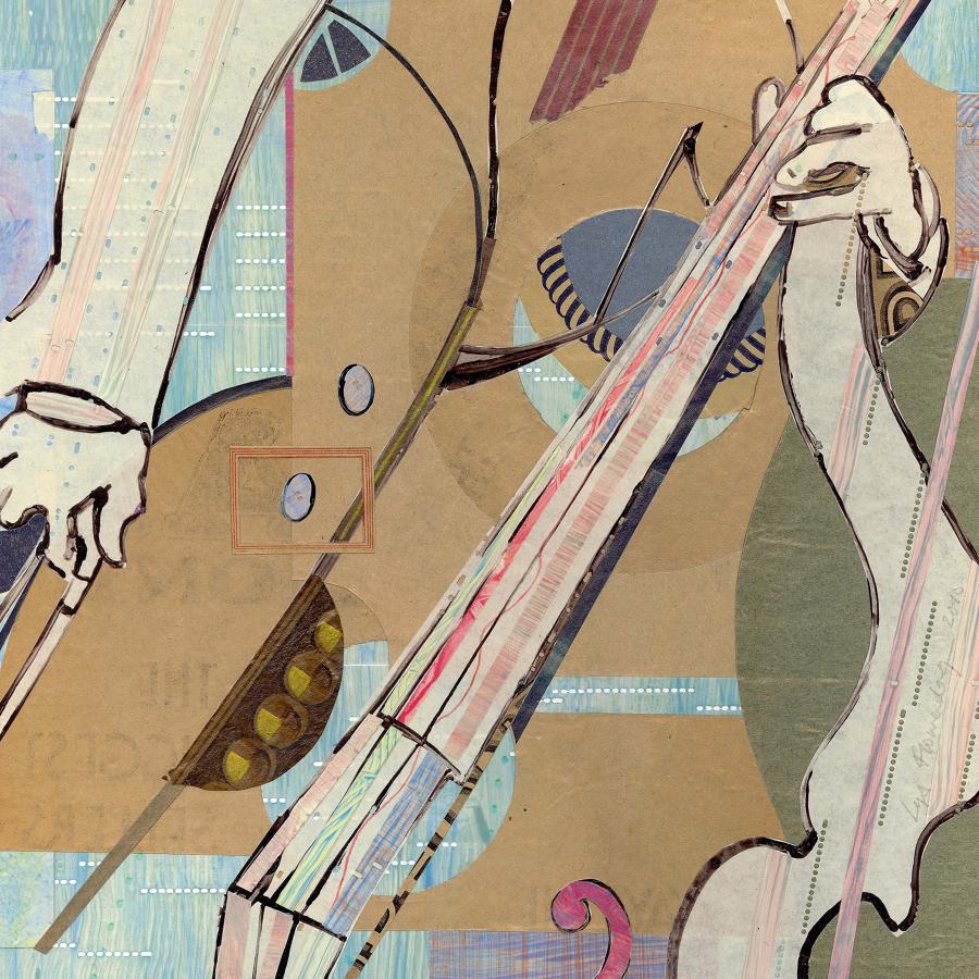 Double bass player musician detail original artwork piece by Lys Flowerday - DOUBLE BUTTON