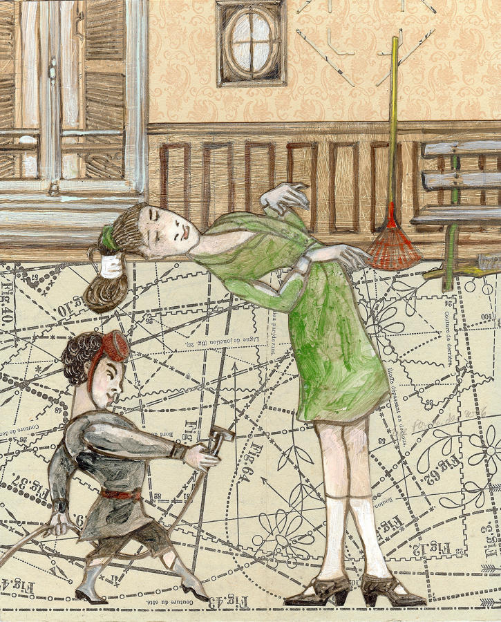 Figurative mixed media pictures indoor rehearsal by Lys Flowerday - TRIQUETRAQUE CAPRIOLE