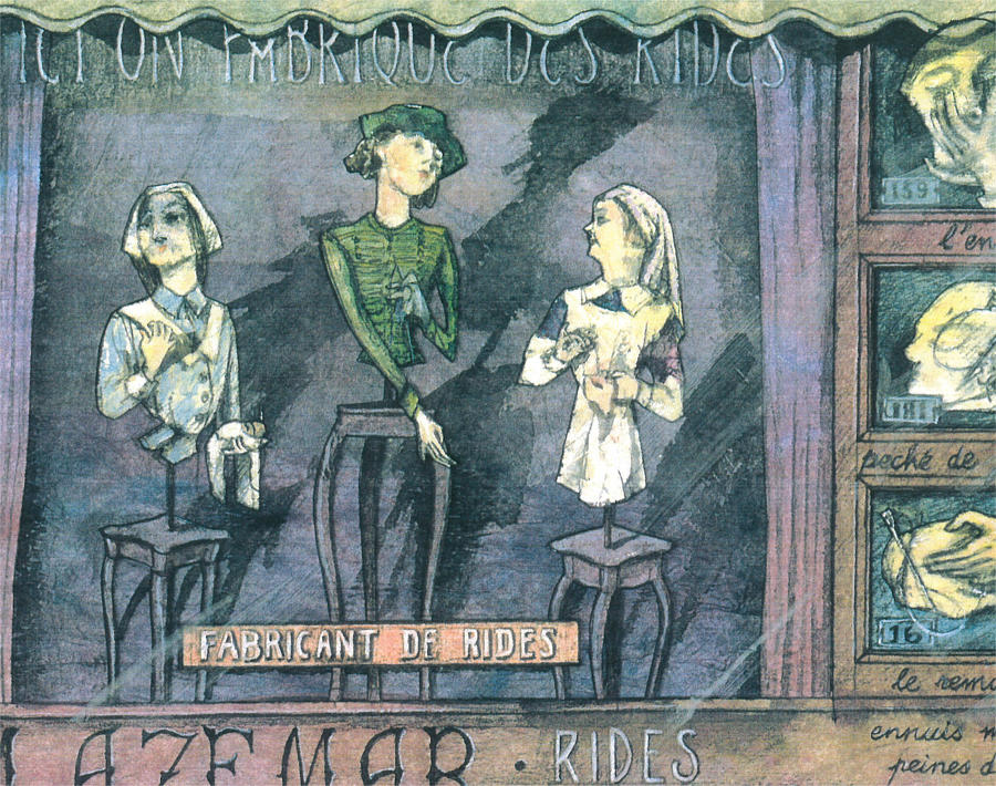 Mannikin figures in Paris shop window original artwork by artist Lys Flowerday - AZEMAR
