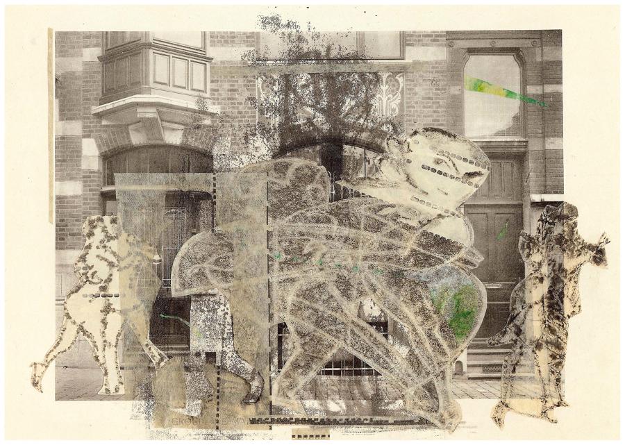 Monotype collage original picture tango dancers in Brussels by Lys Flowerday  - AUGUSTIN