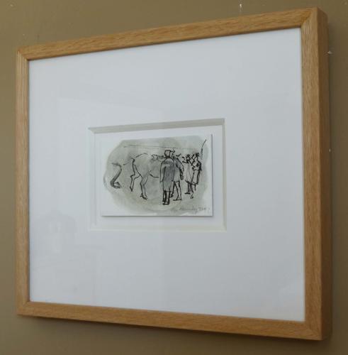 Men and beasts Fatstock market Devon original drawing by Lys Flowerday - THE INITIATE