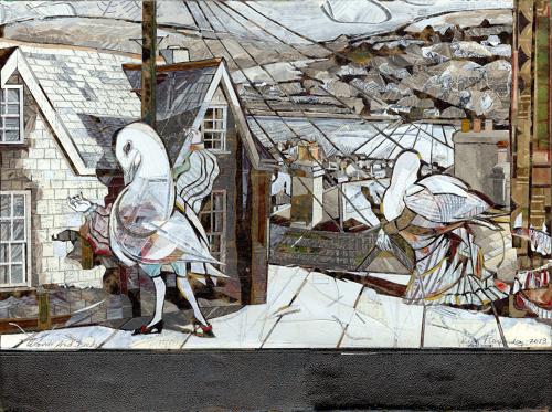 Idiosyncratic art original painting theatre of birds by Lys Flowerday - WORDS AND DEEDS