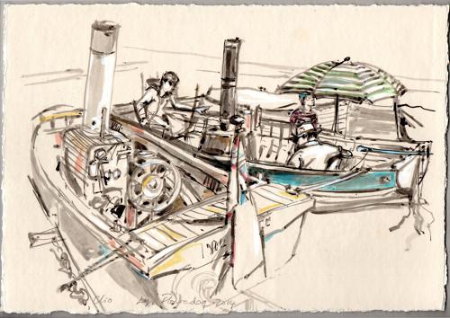 Classic wooden steam boats gathered at Regatta artwork by Lys Flowerday - CLIO ONE SUNDAY