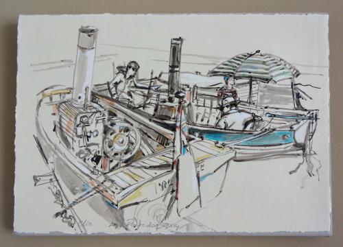 Classic wooden steam boats gathered at Regatta artwork by Lys Flowerday - CLIO ONE SUNDAY