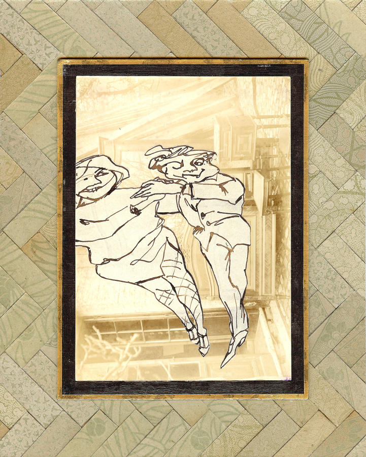 Figures in suspension mixed media original artwork by Lys Flowerday - TANGUERROTYPE III