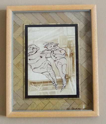 Figures in suspension mixed media original artwork by Lys Flowerday - TANGUERROTYPE III