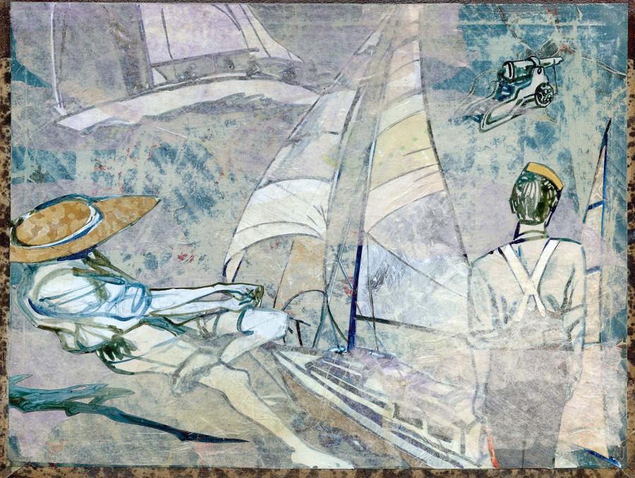 Original art dreamscape pearl fishermen and sails Dartmouth by Lys Flowerday - REVERIE