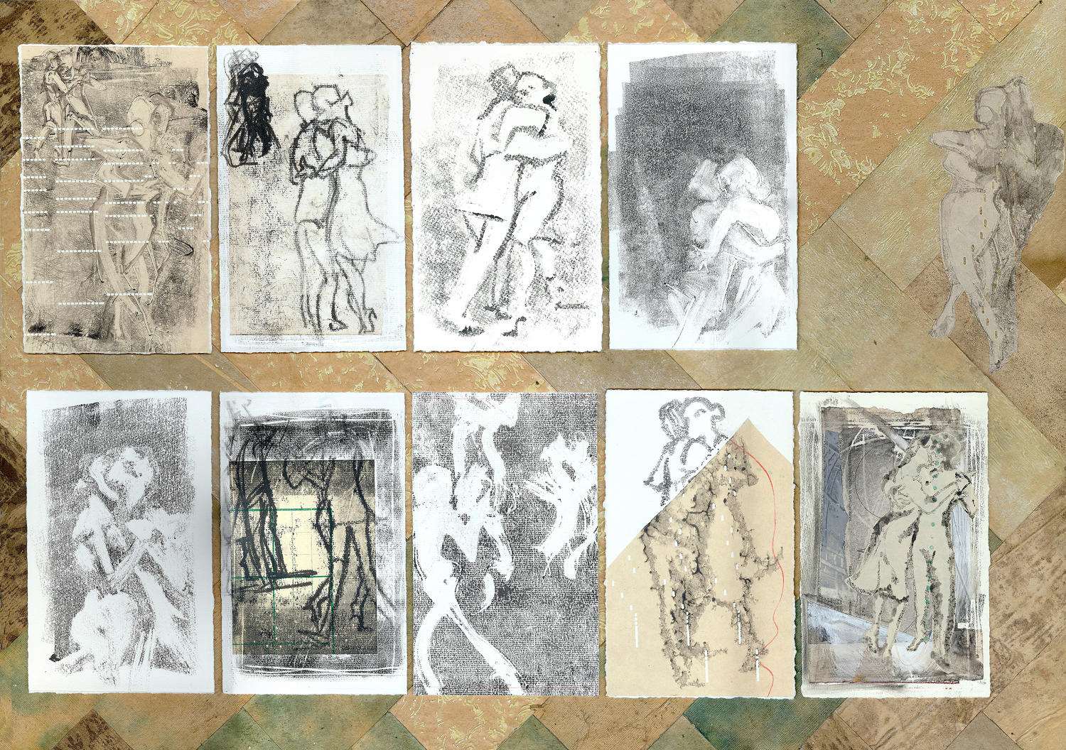 Figurative art original composite monotype by artist Lys Flowerday - LONMIGA PHOSPHENE I