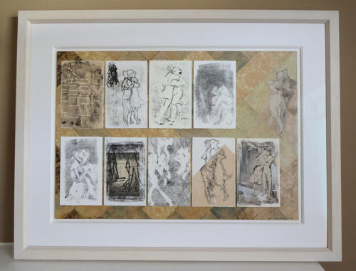 Figurative art original composite monotype by artist Lys Flowerday - LONMIGA PHOSPHENE I