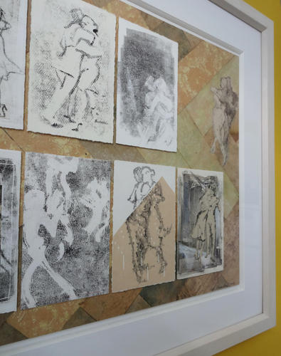 Figurative art original composite monotype by artist Lys Flowerday - LONMIGA PHOSPHENE I