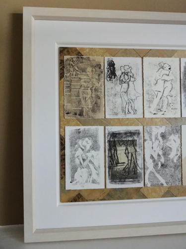 Figurative art original composite monotype by artist Lys Flowerday - LONMIGA PHOSPHENE I