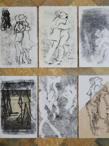 Figurative art original composite monotype by artist Lys Flowerday - LONMIGA PHOSPHENE I