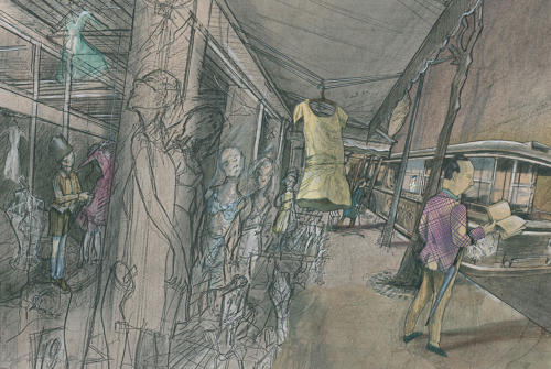 Coloured drawing figures on a boulevard in Paris by Lys Flowerday - BOULEVARD BARBES