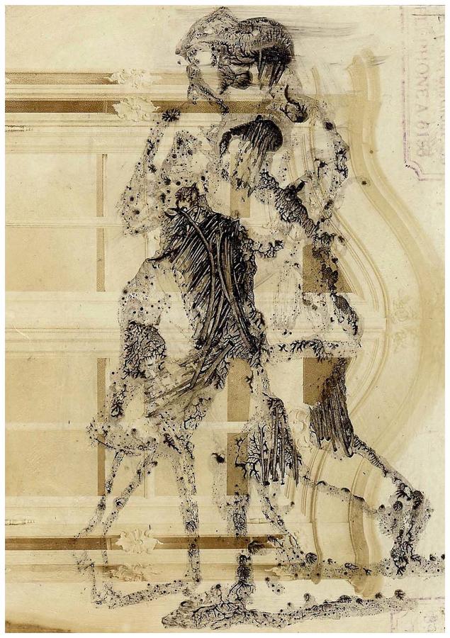 Figures dancing in time and space original monotype art by Lys Flowerday - TELEFONICO