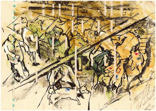 Colour drawing Dartmouth Fatstock show in the old market by Lys Flowerday - ALL HANDS