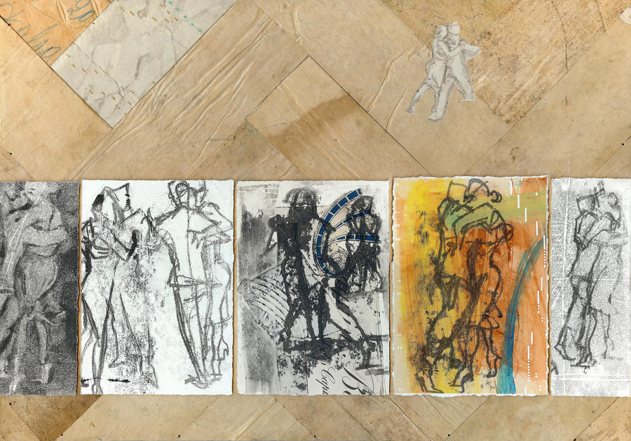 Milonga inspired original monotype mixed artwork by Lys Flowerday - LONMIGA PHOSPHENE IV