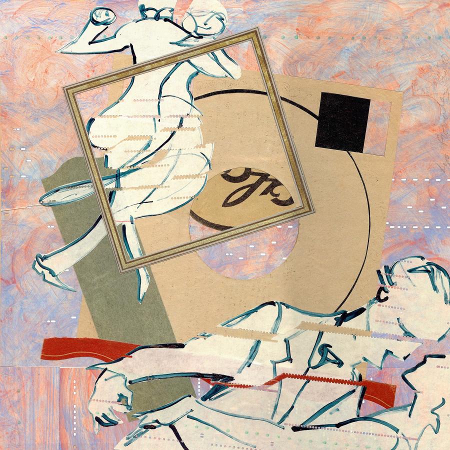 Original collage painting social dancers by artist Lys Flowerday - GHOSTS AT THE CERAMIC