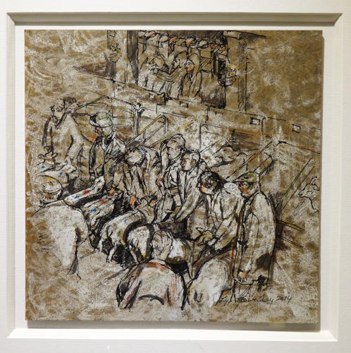 Original artwork picture Fatstock market by Lys Flowerday Dartmouth Devon - OVER THERE