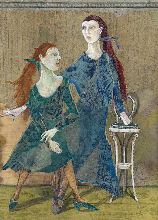 Figurative art original two girls in a room picture by Lys Flowerday - LES DEUX FILLES