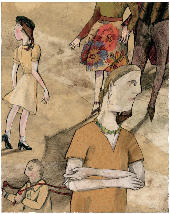 Original art piece of characters inside a Paris street by Lys Flowerday - SCENE DE RUE