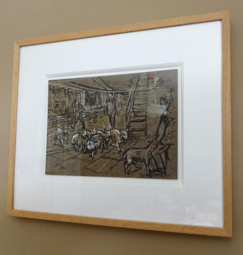Original art picture Fatstock old market Dartmouth Devon by Lys Flowerday  - THE EXIT
