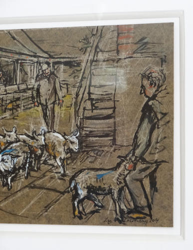Original art picture Fatstock old market Dartmouth Devon by Lys Flowerday  - THE EXIT