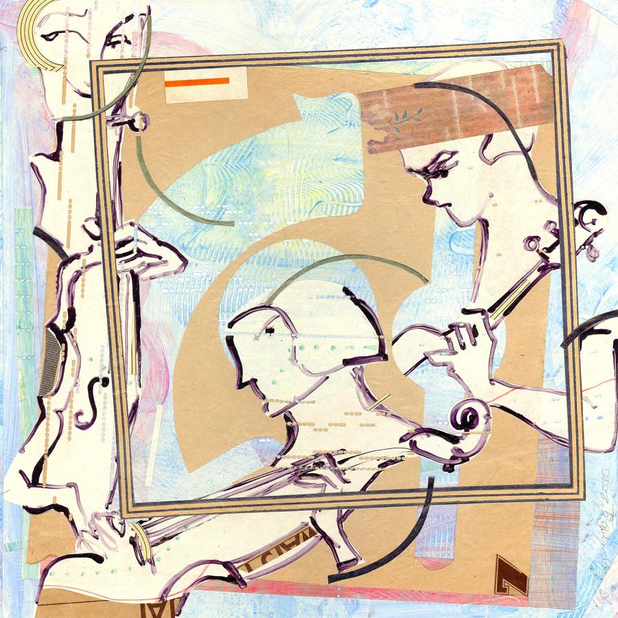 Painting collage inspired by musicians mixed media original by Lys Flowerday - INTERLUDE