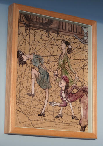 Original small picture figures in a room by Lys Flowerday -TRIQUETRAQUE ALLURES MUTINES