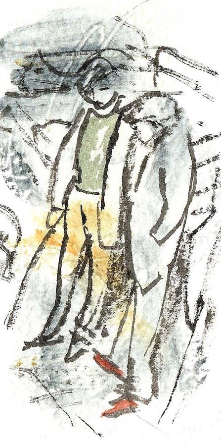 Small study original drawing farmers at Fatstock market by Lys Flowerday - OLD FRIENDS