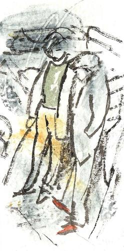 Small study original drawing farmers at Fatstock market by Lys Flowerday - OLD FRIENDS