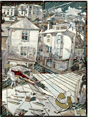 Original artists coastal collage painting Dartmouth Devon by Lys Flowerday - LARGHETTO
