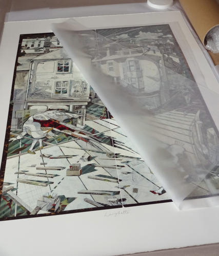 Original artists coastal collage painting Dartmouth Devon by Lys Flowerday - LARGHETTO