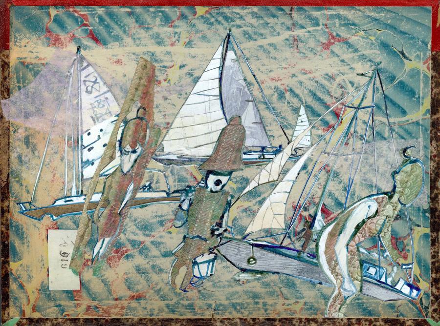 Original artwork fragment figures and sails parade by artist Lys Flowerday - THE CROSSING