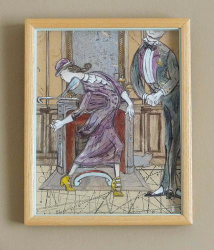 Idiosyncratic original artwork figures in a room by Lys Flowerday -TRIQUETRAQUE  PASSADE