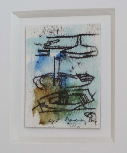 Monoprint art small steam boats moored at Dartmouth by Lys Flowerday - BIRDS OF A FEATHER