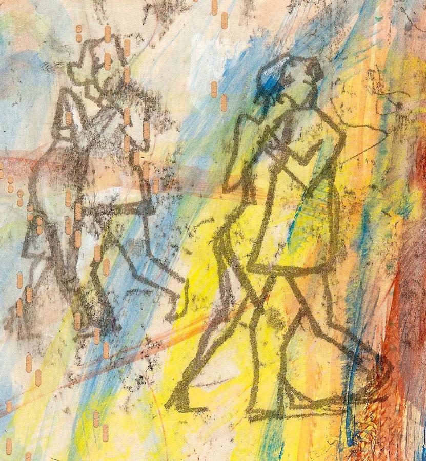 Art gallery artists picture moving figures monotype by Lys Flowerday - BEFORE THE RAIN