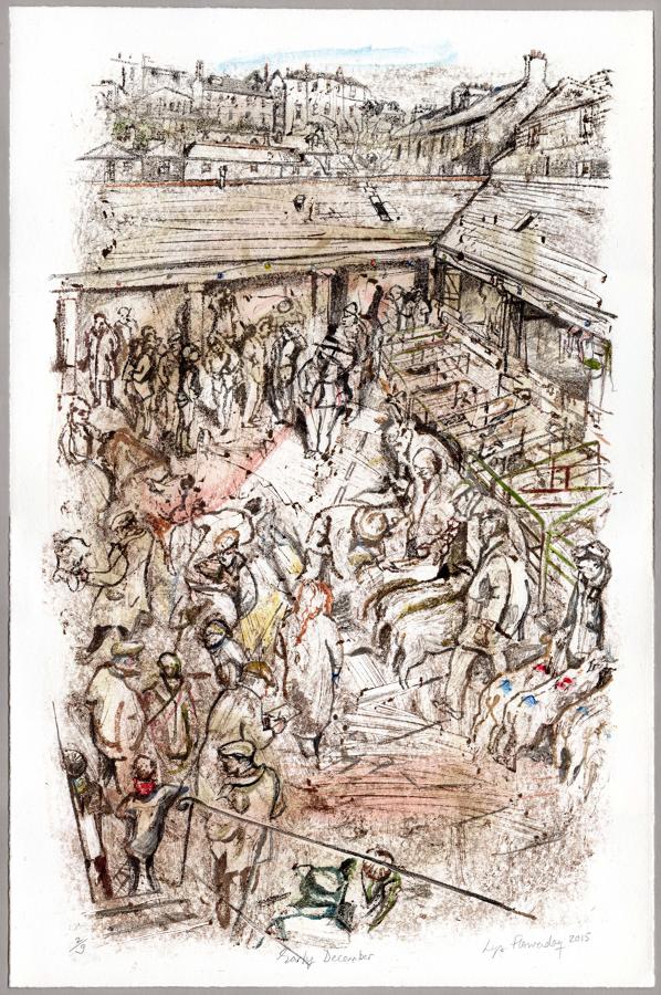 Monotype original Fatstock market Dartmouth by Lys Flowerday Devon - EARLY DECEMBER II