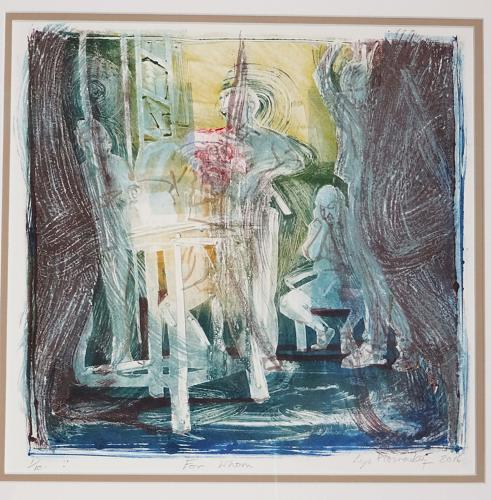 Church bell ringers monotype original print by Lys Flowerday Studio Dix Neuf - FOR WHOM I