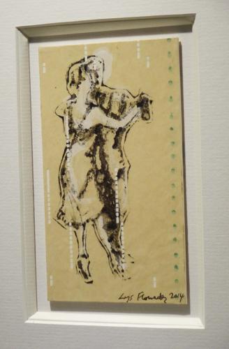 Monotype art original print dancing figures by Lys Flowerday Studio Dix Neuf - DOMINO